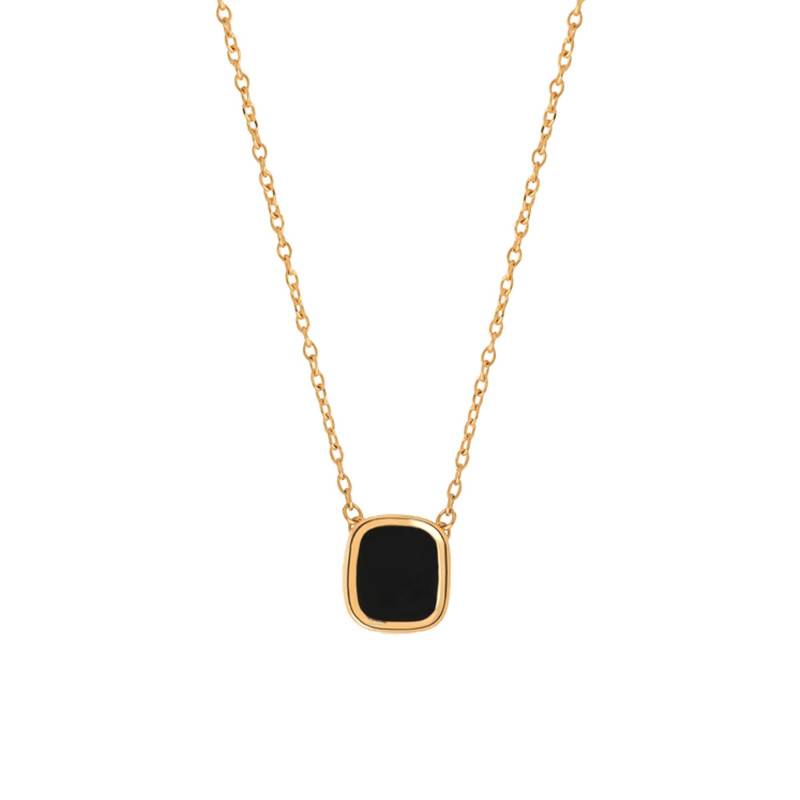 Mykonos Yellow Gold-Plated & Onyx Small Necklace, Length 44 cm - Skalli