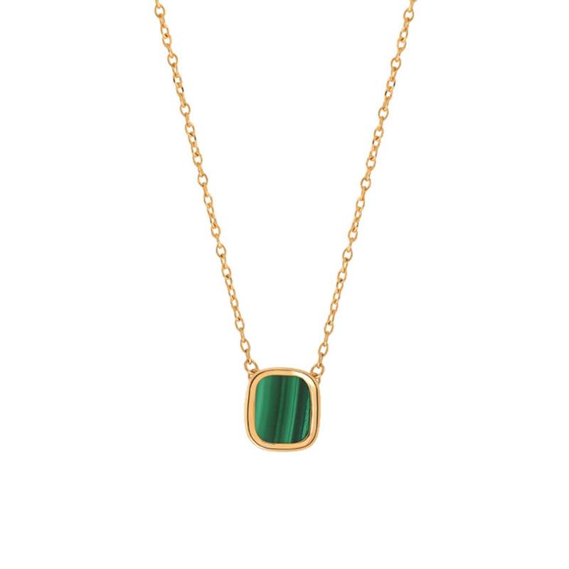 Gold-Plated & Malachite Small Mykonos Necklace, Length 44 cm - Skalli