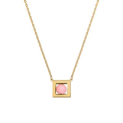 Gold-Plated Coral Balancelle Necklace, Adjustable Length 40 cm - Skalli
