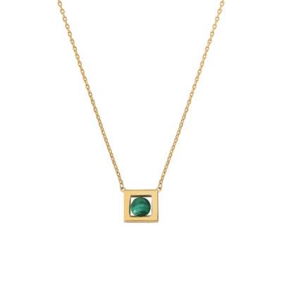 Gold-Plated Yellow Gold & Malachite Balancelle Necklace, Adjustable Length 40 cm - Skalli