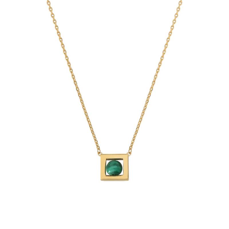 Gold-Plated Yellow Gold & Malachite Balancelle Necklace, Adjustable Length 40 cm - Skalli