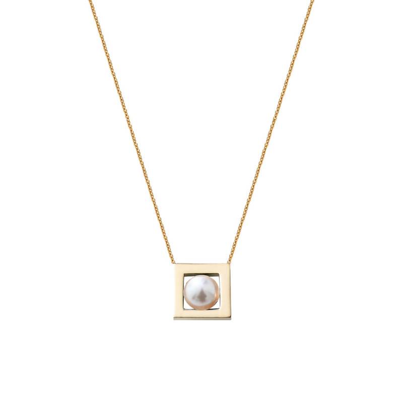 Gold-Plated Yellow Gold & Freshwater Pearl Balancelle Necklace, Adjustable Length 40 cm - Skalli