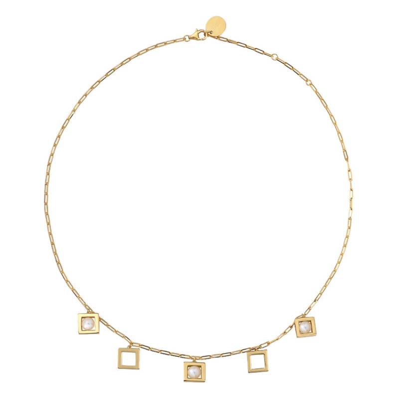 Gold-Plated Yellow Gold & Freshwater Pearl Balancelle Necklace, Adjustable Length 45 cm - Skalli