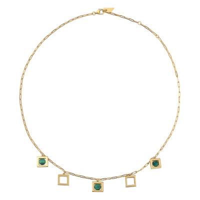 Gold-Plated Yellow Gold & Malachite Balancelle Necklace, Adjustable Length 45 cm - Skalli