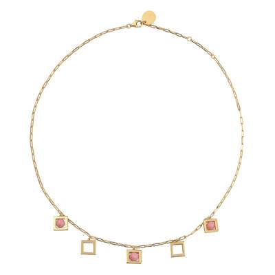 Gold-Plated Pink Coral Balancelle Necklace, Adjustable Length 45 cm - Skalli