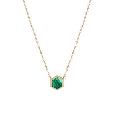Yellow Gold-Plated & Malachite Honey Necklace, 45 cm Length - Skalli