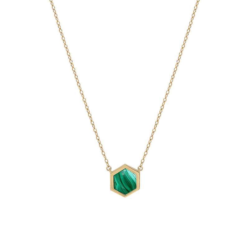 Yellow Gold-Plated & Malachite Honey Necklace, 45 cm Length - Skalli