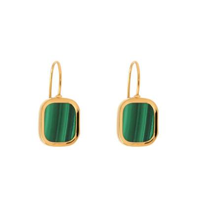 Mykonos Yellow Gold-Plated & Malachite Leverback Earrings - Skalli
