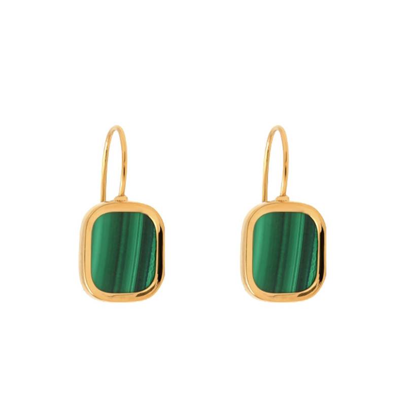 Mykonos Yellow Gold-Plated & Malachite Leverback Earrings - Skalli