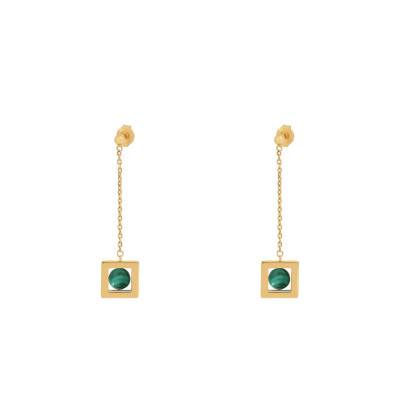 Boucles d'oreilles Balancelle Malachite & Plaqué Or - Skalli