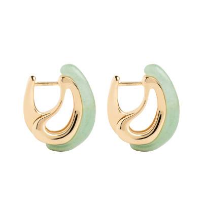 Brisa Hoop Earrings in 925/1000 Gold-Plated Silver & Green Aventurine - AR01-D52 - Pdpaola