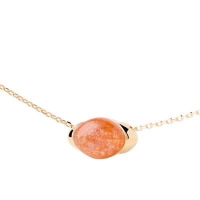 Collier Bay en Argent Doré & Pierre de Soleil, Longueur 40 à 50 cm - CO01-A24 - Pdpaola