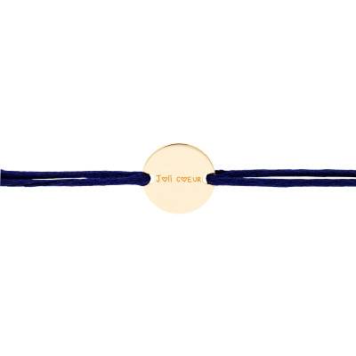 Bracelet Cordon Médaille Joli Coeur en Plaqué Or Jaune, Longueur Ajustable - Lumiosa