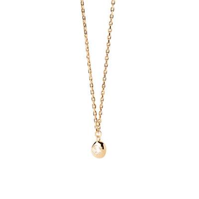 Collier Solitaire Sand en Argent Doré & Zircon Blanc, Longueur 40 à 50 cm - CO01-869 - Pdpaola
