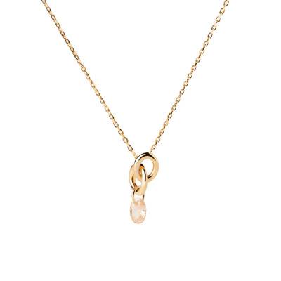Collier Lily en Argent Doré & Zircon Pêche, Longueur 40 à 50 cm - CO01-844 - Pdpaola