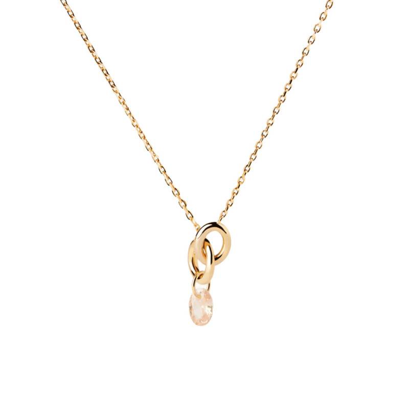 "925/1000 Gold-Plated Silver Peach Zirconium Oxide Lily Necklace, Length 40 cm to 50 cm - CO01-844" - Pdpaola