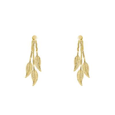 Boucles d'Oreilles Pendantes Plumes en Or Jaune 375 - Maison Ballet by Scarlett
