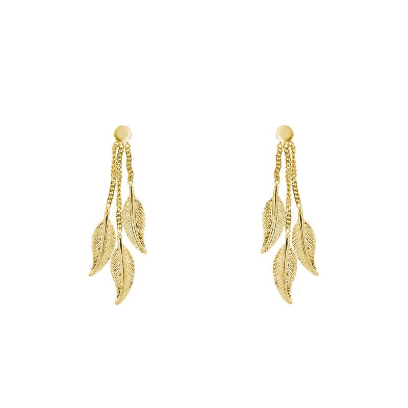 Boucles d'Oreilles Pendantes Plumes en Or Jaune 375 - Maison Ballet by Scarlett