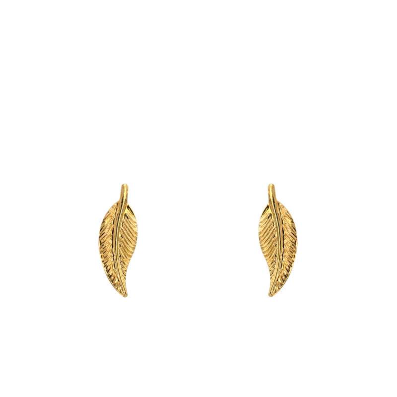 375 Yellow Gold Feather Stud Earrings - Maison Ballet by Scarlett