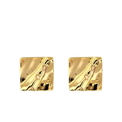 375 Yellow Gold Crinkled Square Stud Earrings - Maison Ballet by Scarlett