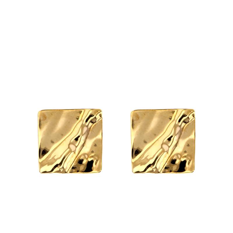 375 Yellow Gold Crinkled Square Stud Earrings - Maison Ballet by Scarlett