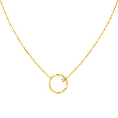 375/1000 Yellow Gold Diamond Circle Necklace, Length 45 cm - Maison Ballet by Scarlett