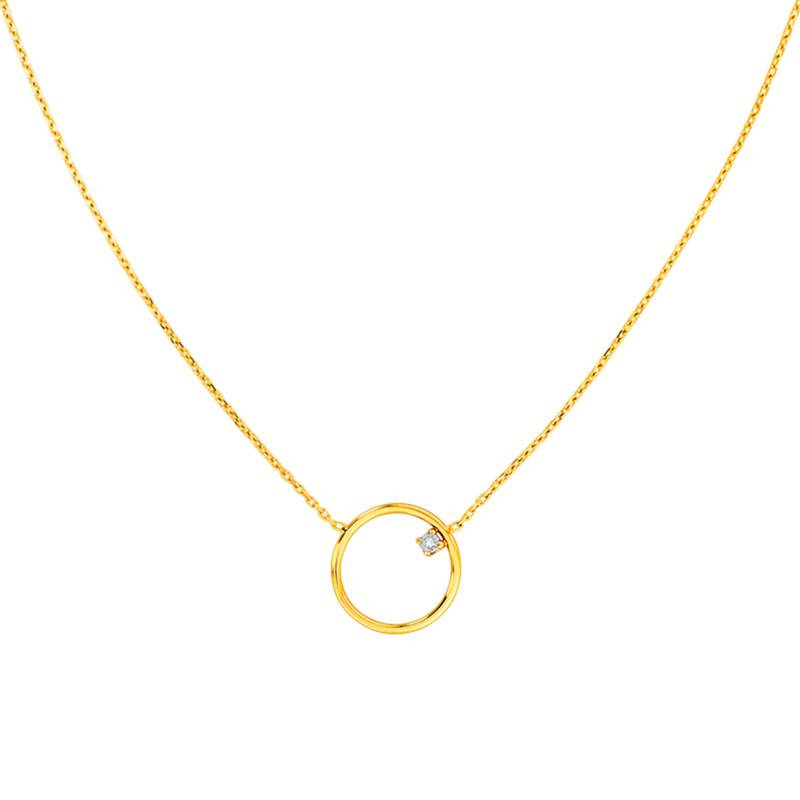 375/1000 Yellow Gold Diamond Circle Necklace, Length 45 cm - Maison Ballet by Scarlett