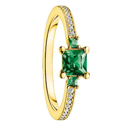 Yellow 18K Gold-Plated Charm Ring with Green and White Stones - TR2402-971-6 - Thomas Sabo
