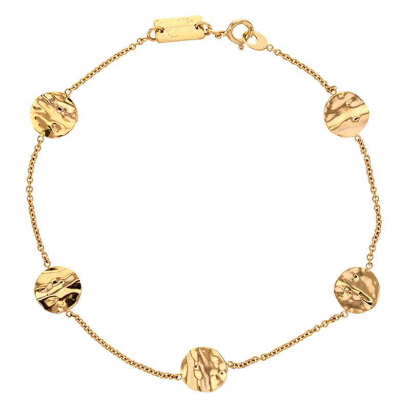 375 Yellow Gold Crinkled Disc Bracelet, 17.5 cm to 18 cm Length - Maison Ballet by Scarlett