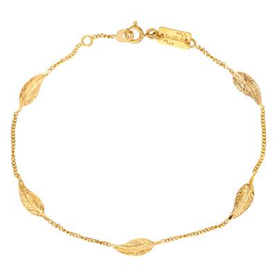 375 Yellow Gold Feather Bracelet, 17.5 cm to 18 cm Length - Maison Ballet by Scarlett