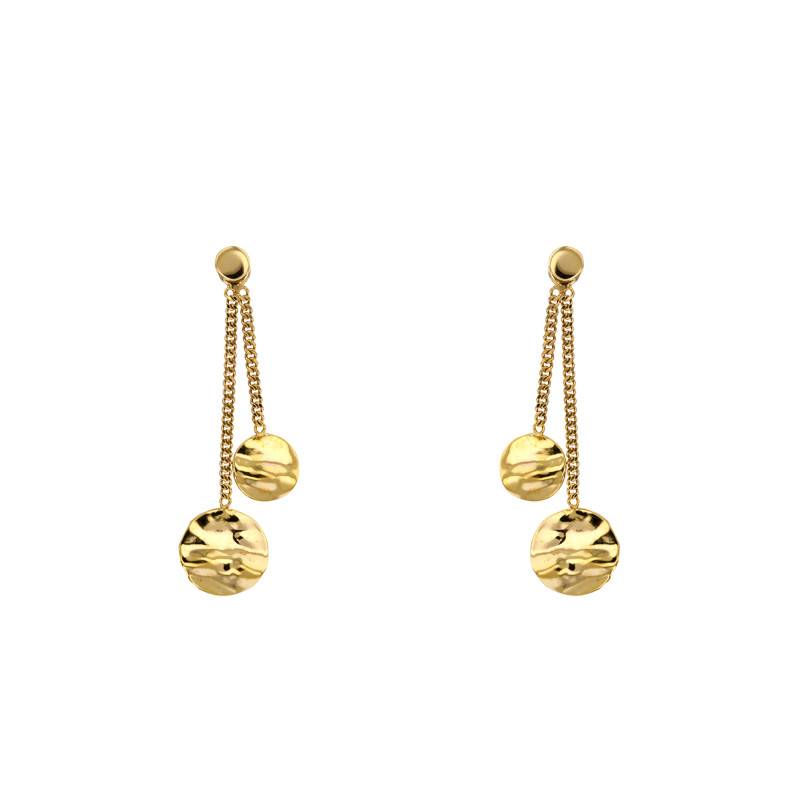 375 Yellow Gold Crinkled Disc Drop Earrings - Maison Ballet by Scarlett