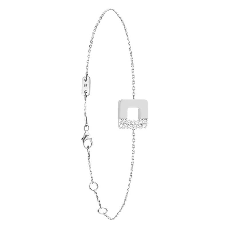 750 White Gold Arty Square Pavé Bracelet with Diamonds 0,07 ct, Length 18 cm - Skalli