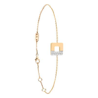 750 Yellow Gold Arty Square Pavé Bracelet with Diamonds 0,07 ct, Length 18 cm - Skalli
