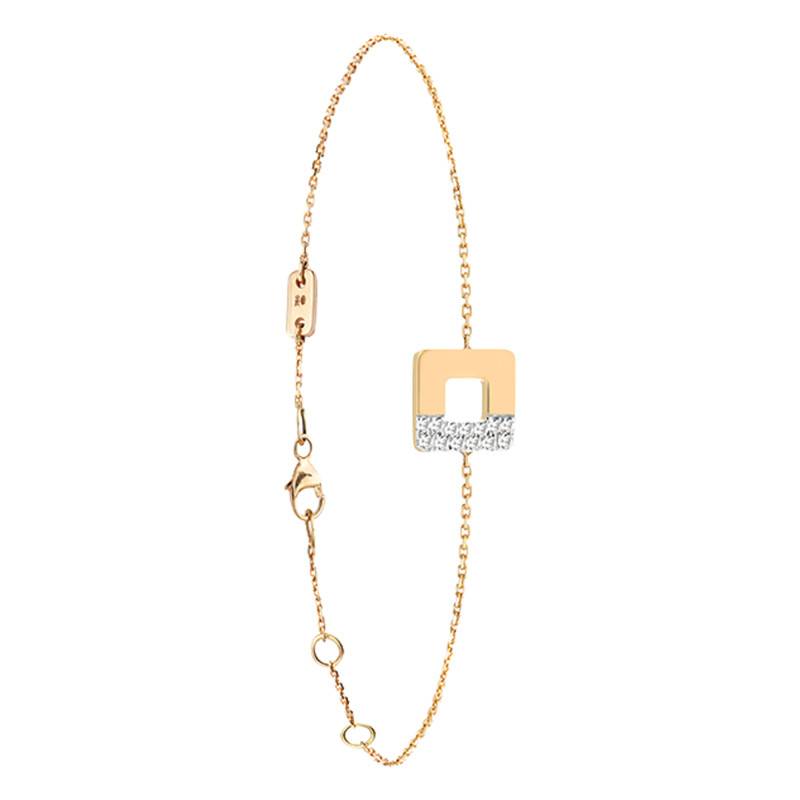 750 Yellow Gold Arty Square Pavé Bracelet with Diamonds 0,07 ct, Length 18 cm - Skalli