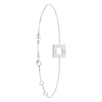750 White Gold Arty Square Line Bracelet with Diamonds 0,023 ct, 18 cm - Skalli