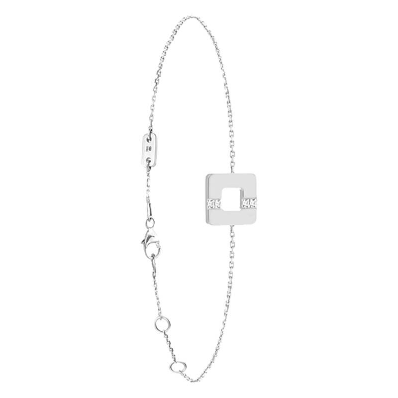 750 White Gold Arty Square Line Bracelet with Diamonds 0,023 ct, 18 cm - Skalli