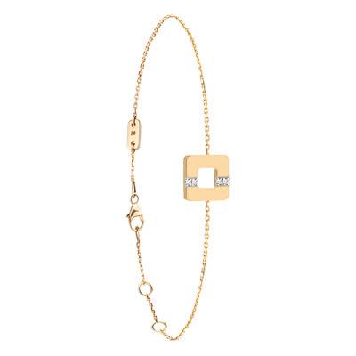 750 Yellow Gold Arty Square Line Bracelet with Diamonds 0,023 ct, Length 18 cm - Skalli