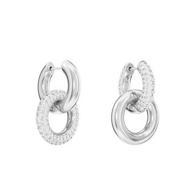 Créoles Dextera Double Anneaux Métal Rhodié & Cristaux Blanc - 5671807 - Swarovski