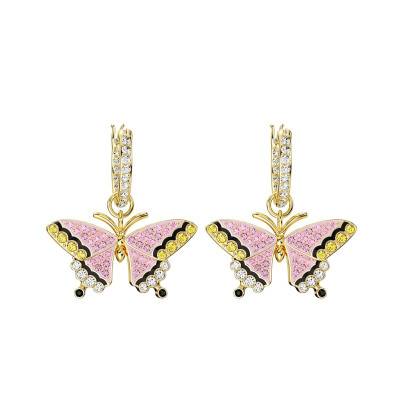 Boucles d'oreilles Idyllia Papillon Rose, Cristaux & Métal Doré - 5670055 - Swarovski
