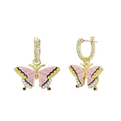 Boucles d'oreilles Idyllia Papillon Rose, Cristaux & Métal Doré - 5670055 - Swarovski