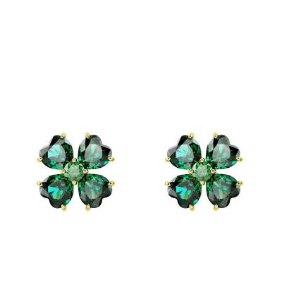 Boucles d'oreilles Idyllia Trèfle à 4 Feuilles, Cristaux Verts & Métal Doré - 5666236 - Swarovski