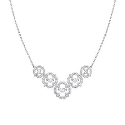 Sparkling Dance Flower White & Rhodium-Plated Metal Necklace, Adjustable Length 38 cm - Swarovski