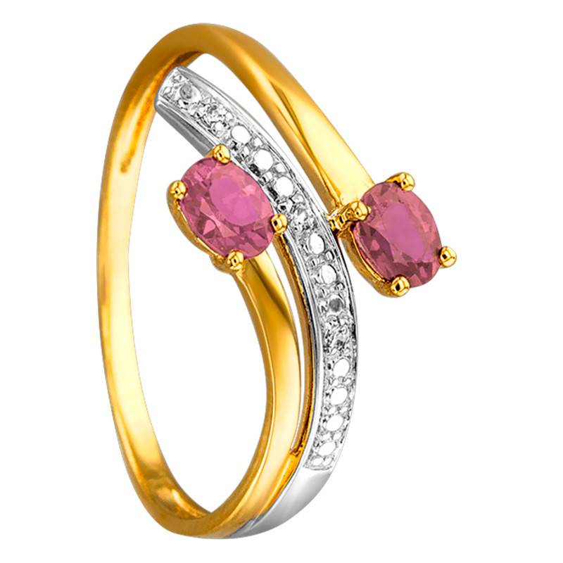 Two-Tone 750 Gold Engagement Ring with 0.015 ct Diamonds & 0.45 ct Ruby - Joelli