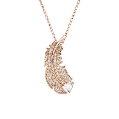 Collier Plume Nice Métal Doré Rose & Cristaux Blancs, 38 à 43 cm - 5663483 - Swarovski