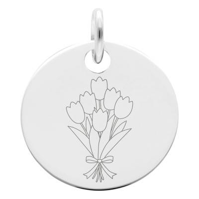 Médaille Bouquet de Tulipes en Argent 925, Diamètre 19 mm - Lumiosa