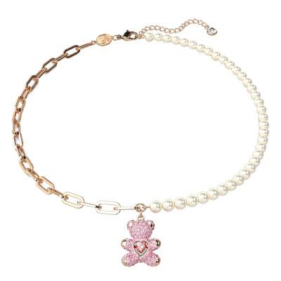 Collier Ours Teddy Rose, Métal Doré Rose, Perles & Cristaux Bicolores, 38 à 43 cm - 5669166 - Swarovski