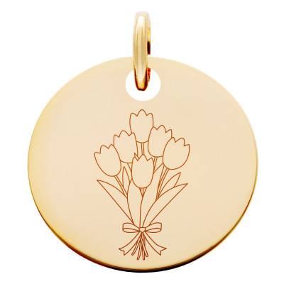 Médaille Bouquet de Tulipes en Plaqué Or Jaune, Diamètre 19 mm - Lumiosa