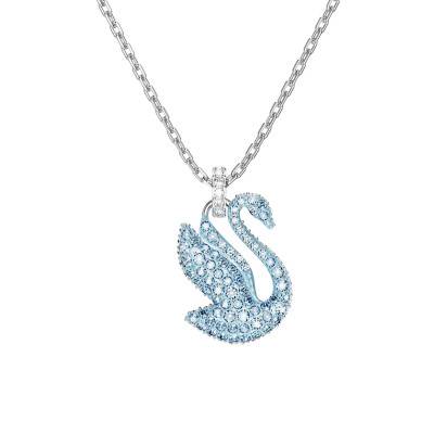 Collier Cygne Bleu Métal Rhodié & Cristaux Bicolores, 42 à 47 cm - 5660594 - Swarovski
