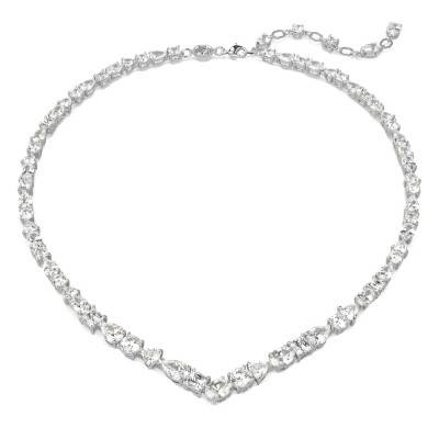 Rhodium-Plated Metal & White Crystal Mesmera Necklace, Length 38 cm to 45 cm - 5665242 - Swarovski