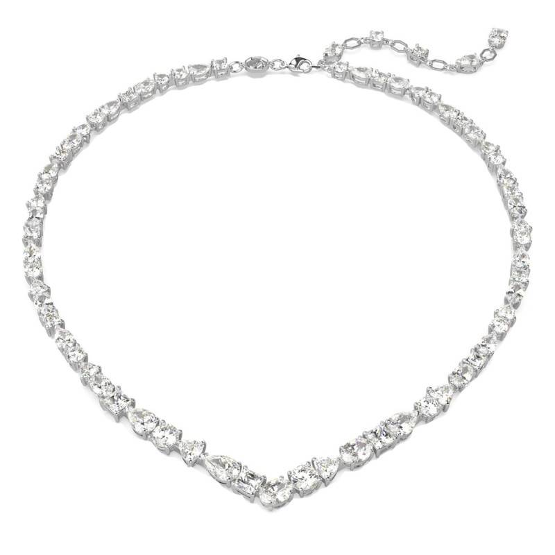 Rhodium-Plated Metal & White Crystal Mesmera Necklace, Length 38 cm to 45 cm - 5665242 - Swarovski